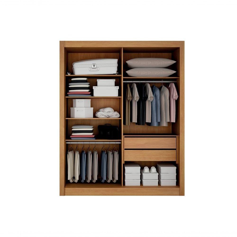 Guarda-roupa Solteiro Mdf 2 Portas De Correr 2 Gavetas Com Espelho Milano Leifer Móveis Cinamomo/off White - 4