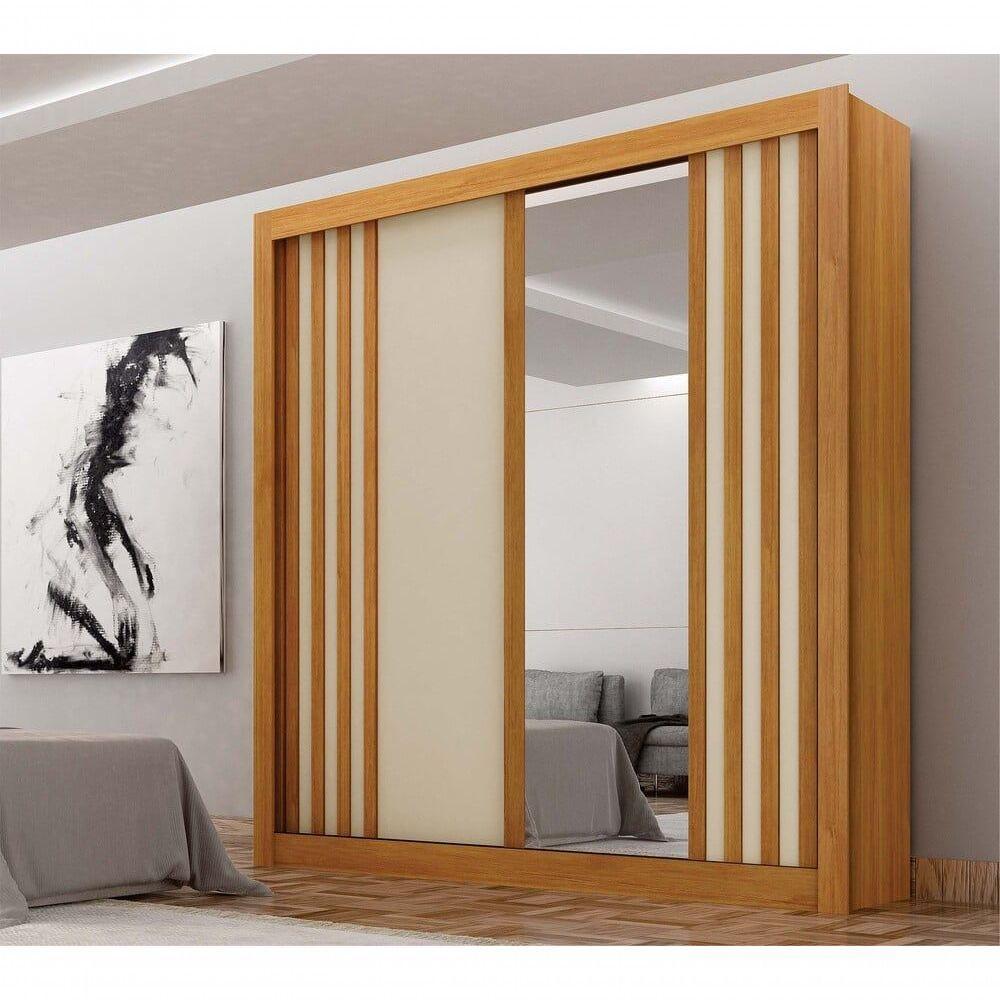 Guarda-roupa Solteiro Mdf 2 Portas De Correr 2 Gavetas Com Espelho Milano Leifer Móveis Cinamomo/off White - 5