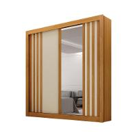 Guarda-roupa Solteiro Mdf 2 Portas De Correr 2 Gavetas Com Espelho Milano Leifer Móveis Cinamomo/off White - 1
