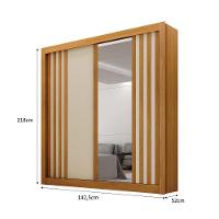 Guarda-roupa Solteiro Mdf 2 Portas De Correr 2 Gavetas Com Espelho Milano Leifer Móveis Cinamomo/off White - 2