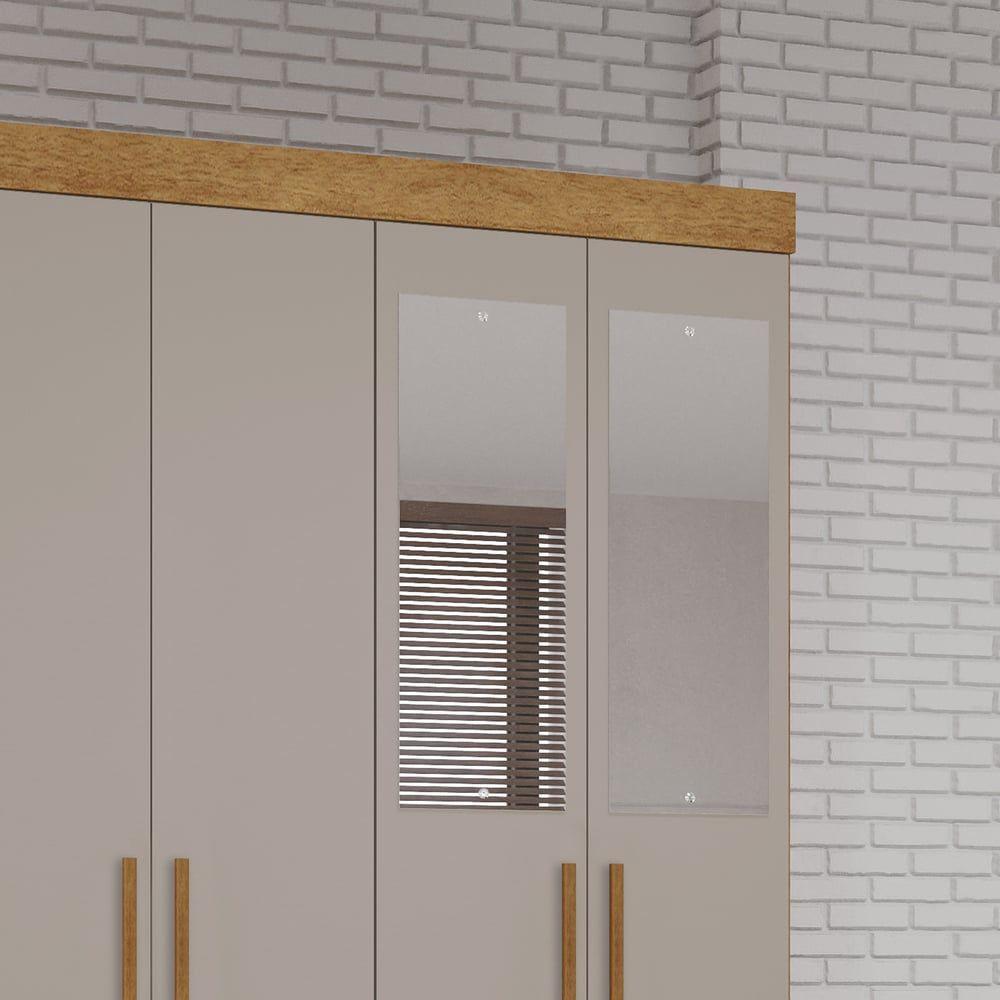 Guarda-roupa Solteiro 4 Portas 2 Gavetas Estrela Premium Com Espelho Salleto Cinamomo/off White - 5