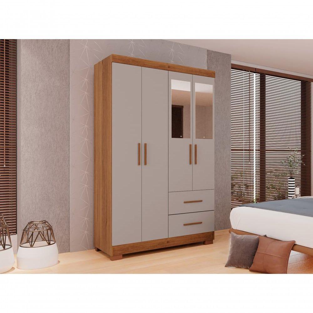 Guarda-roupa Solteiro 4 Portas 2 Gavetas Estrela Premium Com Espelho Salleto Cinamomo/off White - 7