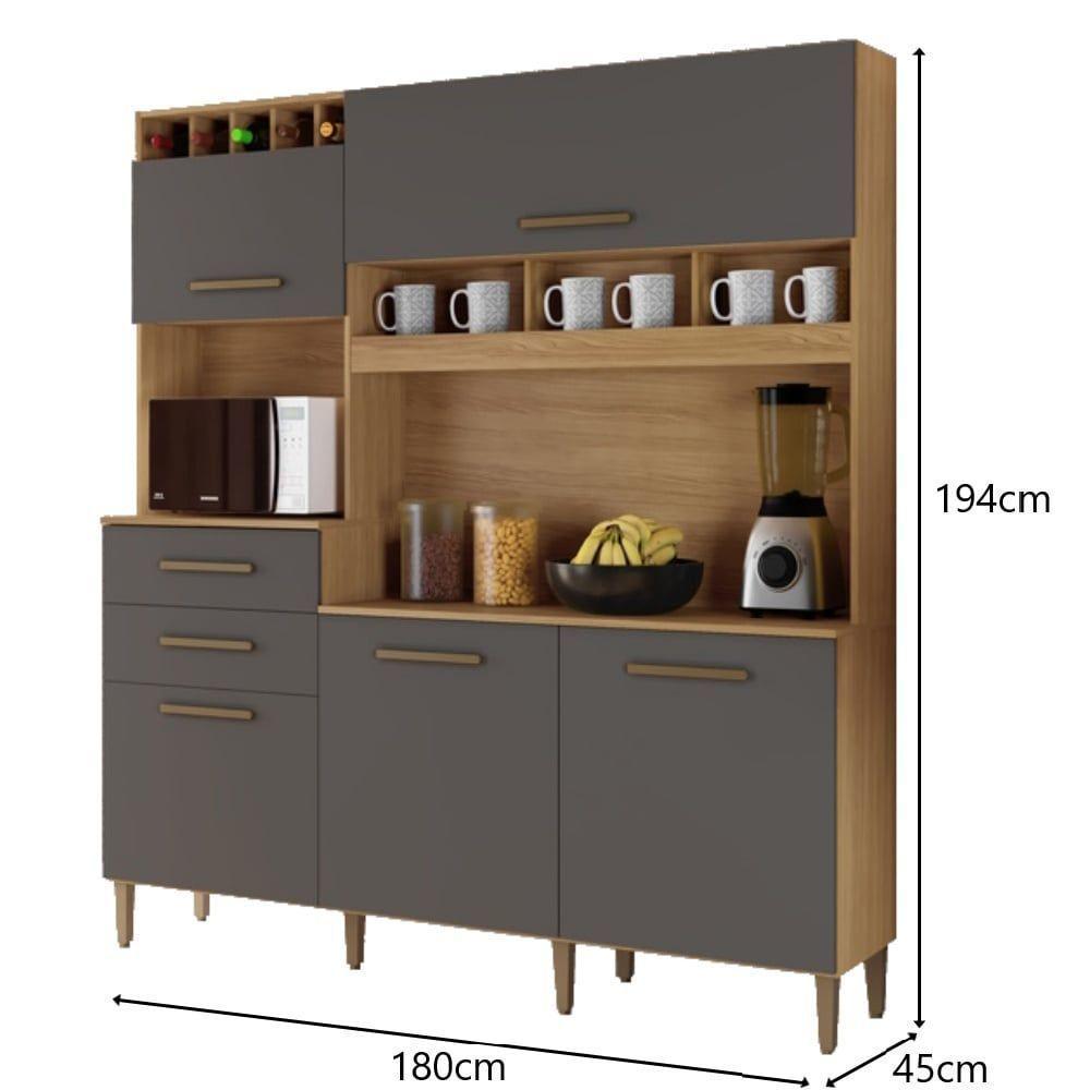 Kit França 5 Portas 2 Gavetas 5 Prateleiras 5 Garrafeiros Arte Moveis Cinamomo-grafite - 3