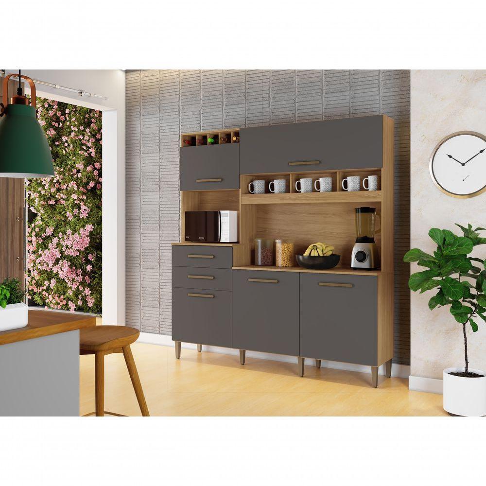 Kit França 5 Portas 2 Gavetas 5 Prateleiras 5 Garrafeiros Arte Moveis Cinamomo-grafite - 4