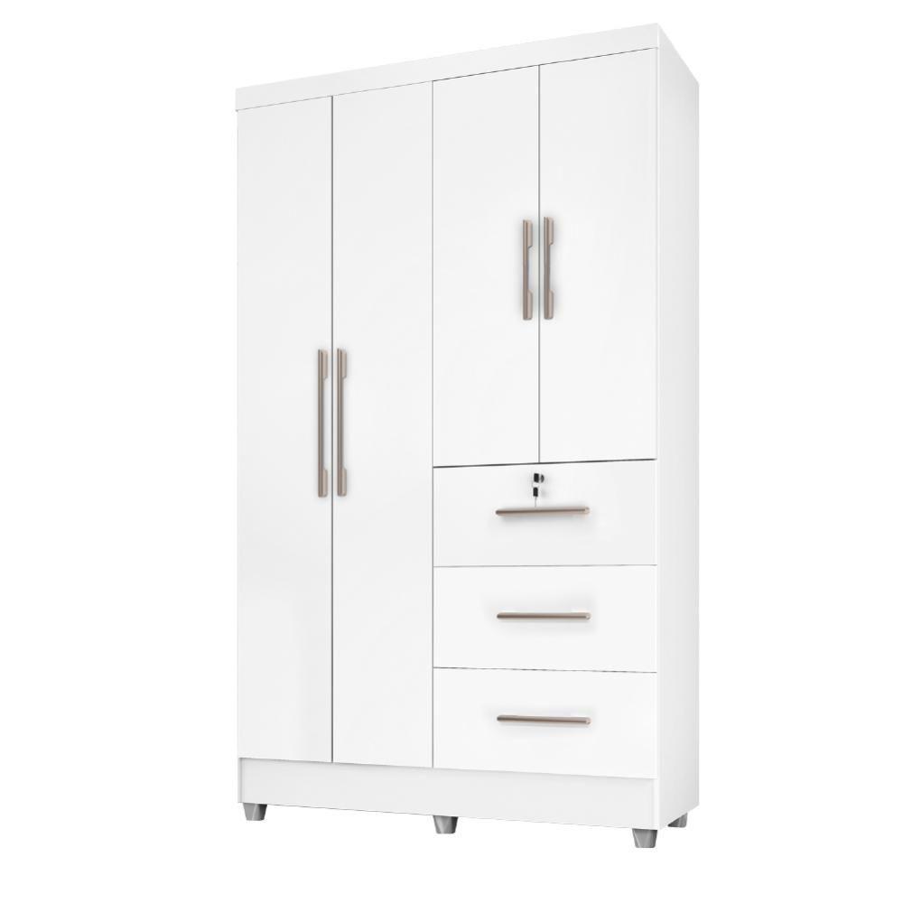 Guarda Roupas Solteiro 4 Portas 3 Gavetas Tokio Branco / Branco Lilás Flex Branco - 1