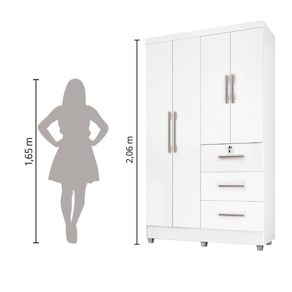 Guarda Roupas Solteiro 4 Portas 3 Gavetas Tokio Branco / Branco Lilás Flex Branco - 4