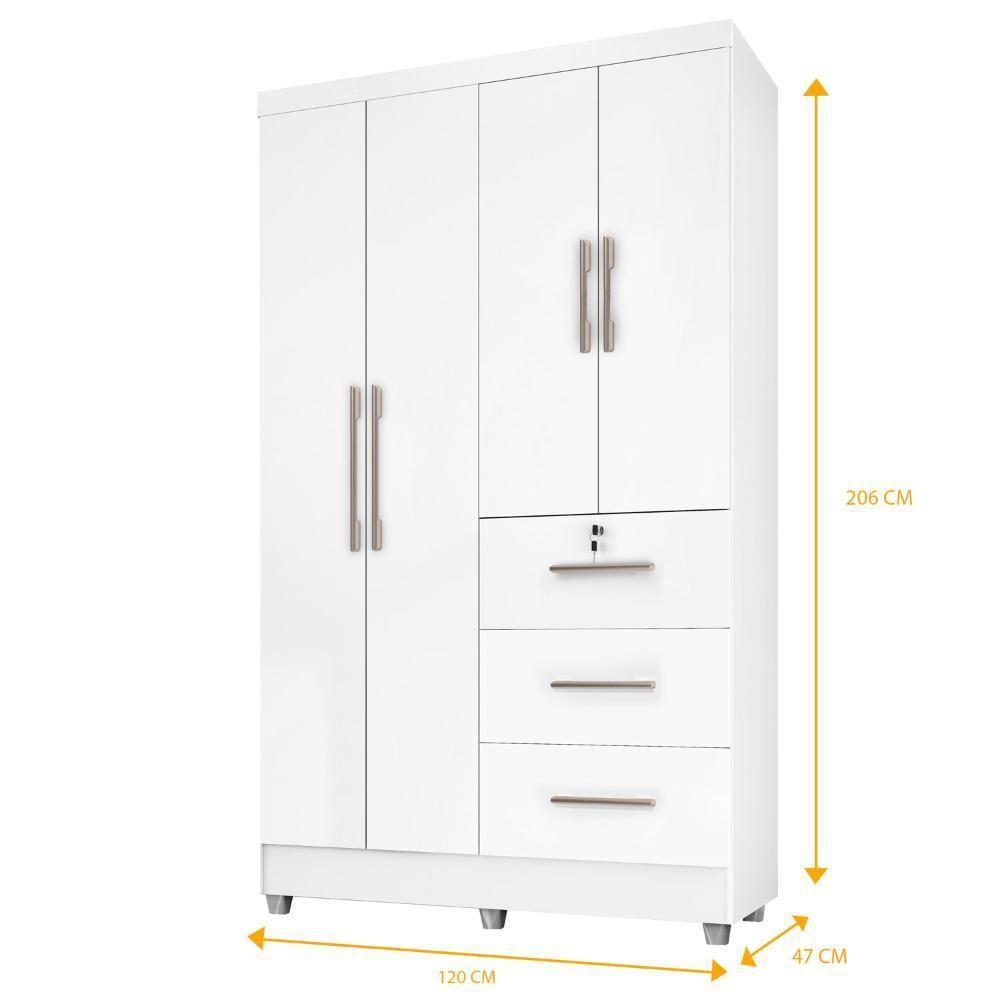 Guarda Roupas Solteiro 4 Portas 3 Gavetas Tokio Branco / Branco Lilás Flex Branco - 5
