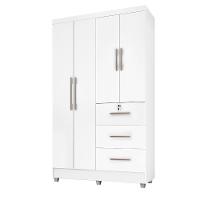 Guarda Roupas Solteiro 4 Portas 3 Gavetas Tokio Branco / Branco Lilás Flex Branco - 1