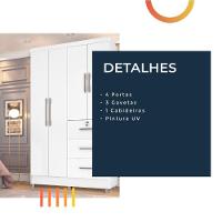 Guarda Roupas Solteiro 4 Portas 3 Gavetas Tokio Branco / Branco Lilás Flex Branco - 2