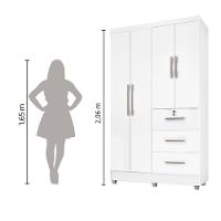 Guarda Roupas Solteiro 4 Portas 3 Gavetas Tokio Branco / Branco Lilás Flex Branco