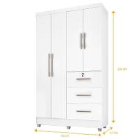 Guarda Roupas Solteiro 4 Portas 3 Gavetas Tokio Branco / Branco Lilás Flex Branco - 5