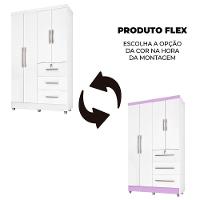 Guarda Roupas Solteiro 4 Portas 3 Gavetas Tokio Branco / Branco Lilás Flex Branco - 6