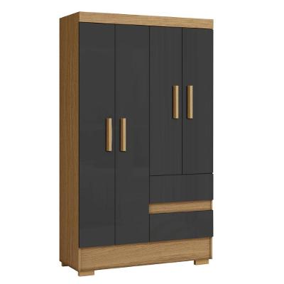 Guarda Roupa Solteiro Coimbra 4 Portas Bater 2 Gavetas Atacama - Grafite Aramóveis