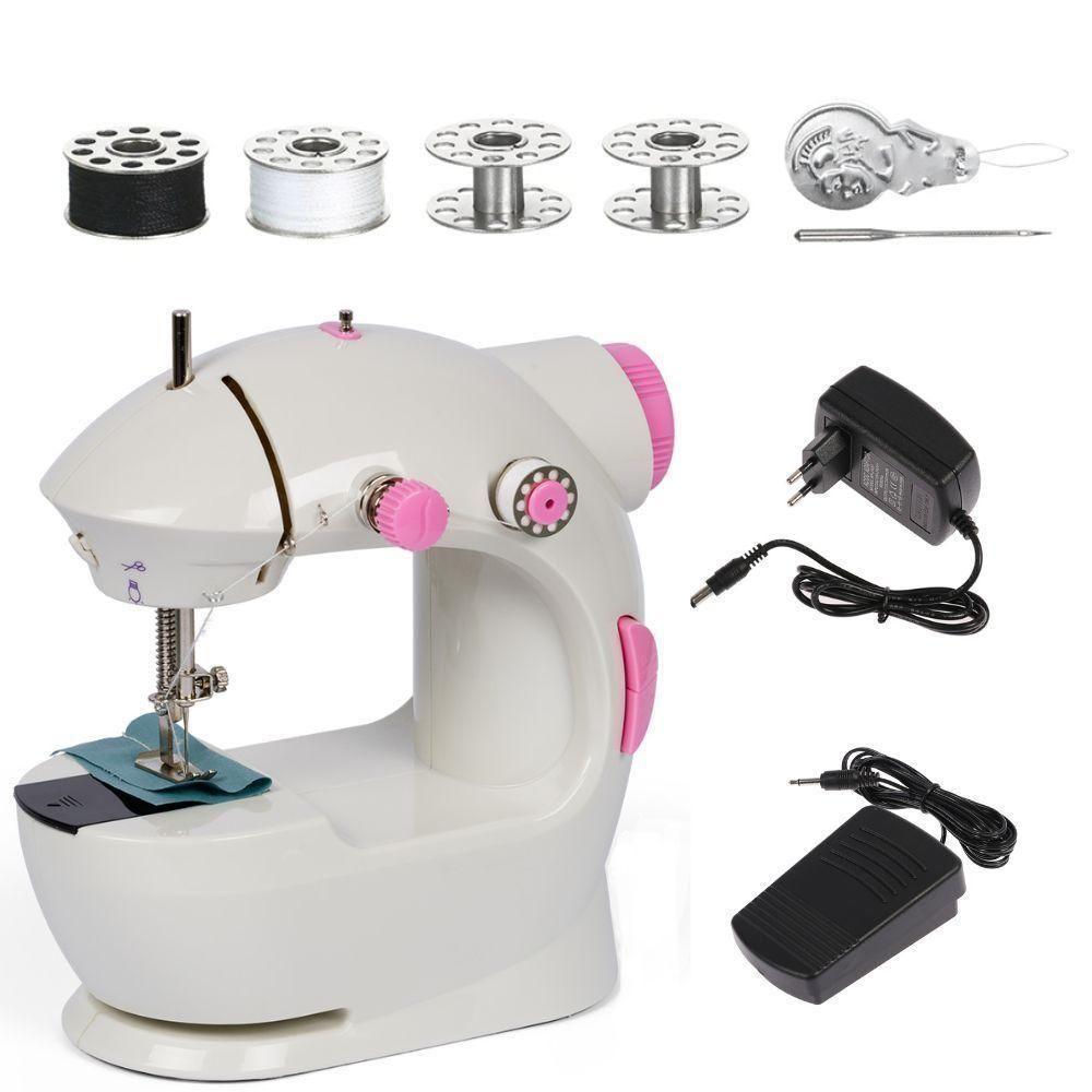 Mini Maquina Costura Eletrica Bivolt Portatil Reta Com Pedal Kit Bobinas Agulha Domestica - 2