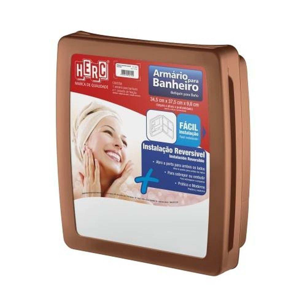 Armário Plástico 38x35cm Ocre Para Banheiro Com Espelho 31x27cm - 1