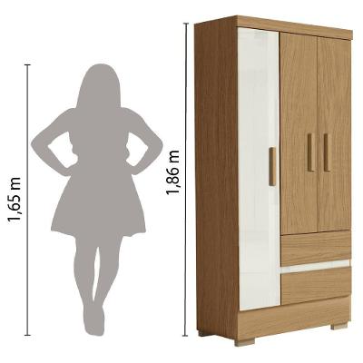 Guarda Roupa Solteiro Coimbra 3 Portas de Bater 2 Gavetas Atacama - Off White