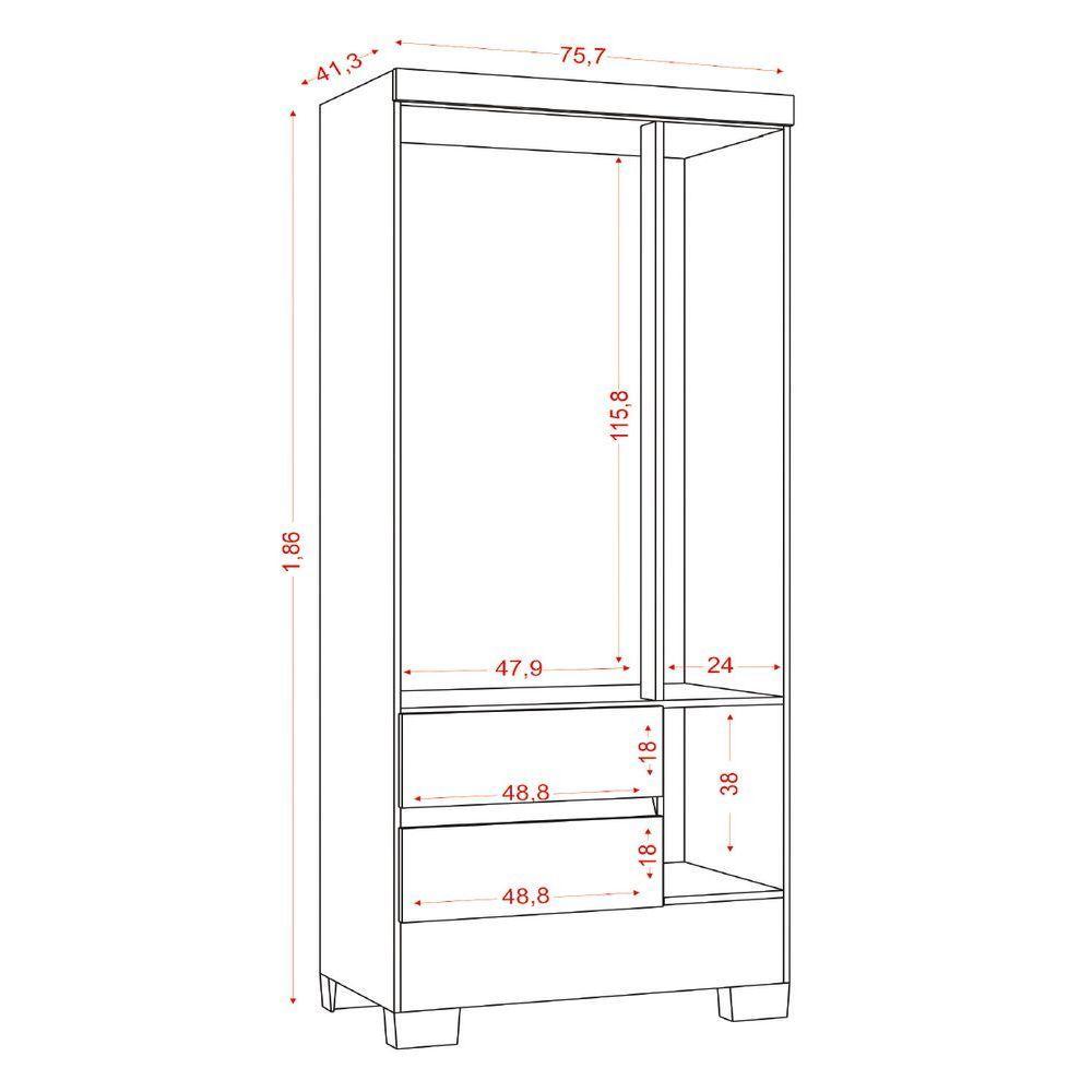 Guarda Roupas Solteiro 3 Portas 2 Gavetas Coimbra Atacama / Grafite Aramóveis Atac Graf - 3