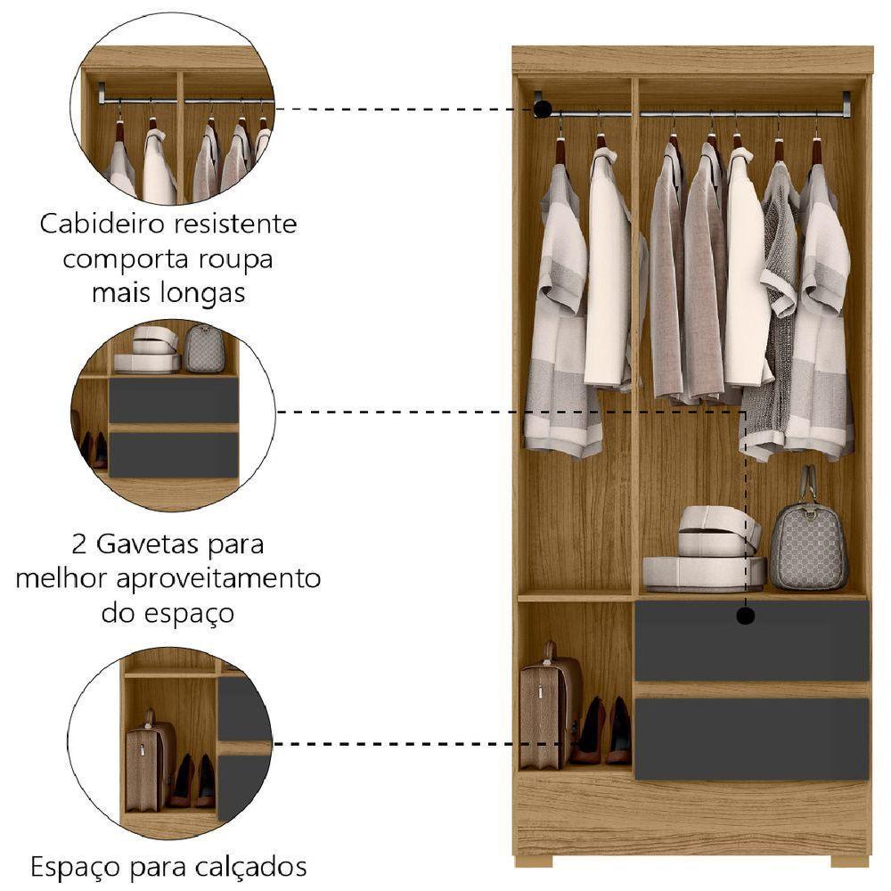 Guarda Roupas Solteiro 3 Portas 2 Gavetas Coimbra Atacama / Grafite Aramóveis Atac Graf - 4