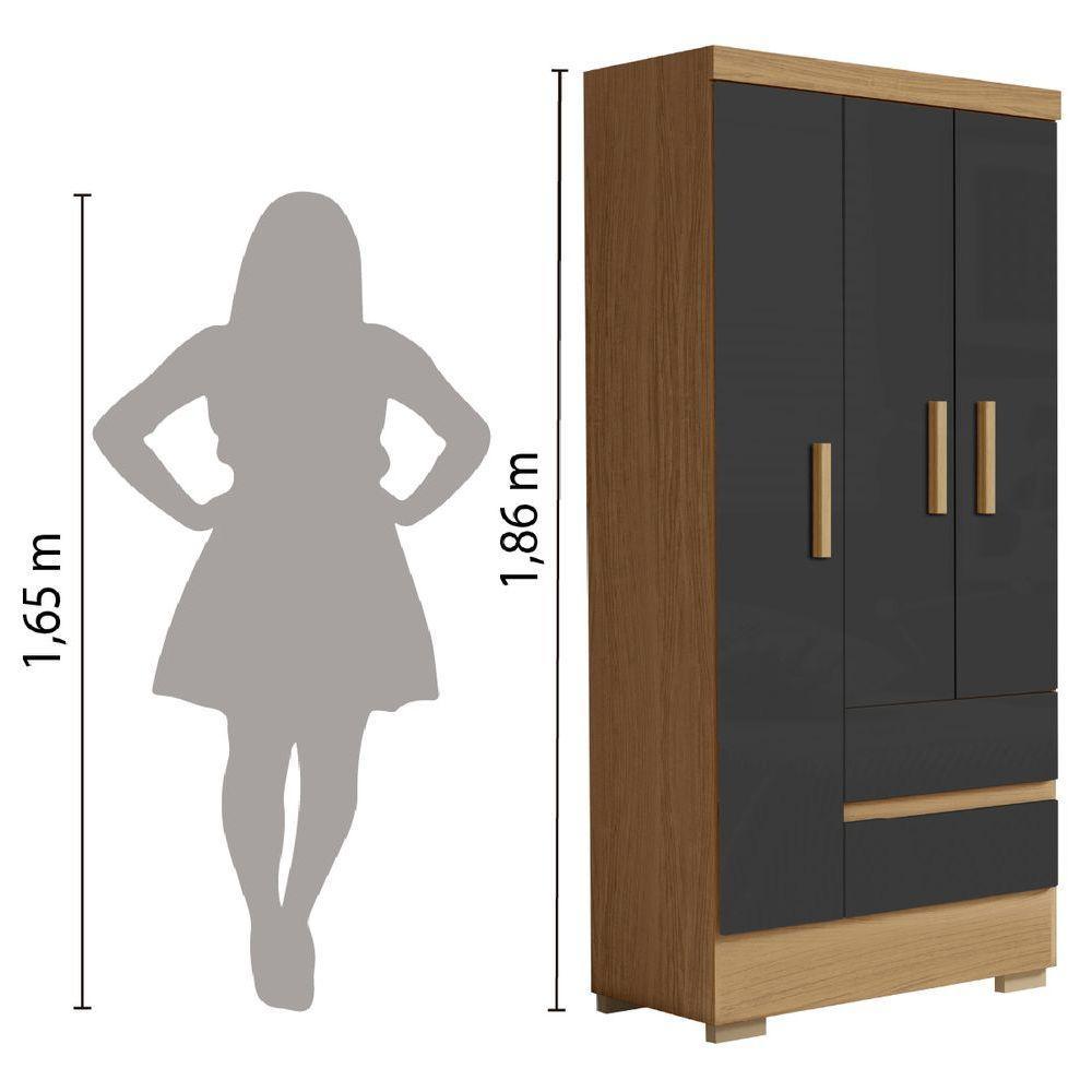 Guarda Roupas Solteiro 3 Portas 2 Gavetas Coimbra Atacama / Grafite Aramóveis Atac Graf - 6