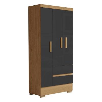 Guarda Roupa Solteiro Coimbra 3 Portas Bater 2 Gavetas Atacama - Grafite Aramóveis