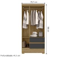 Guarda Roupas Solteiro 3 Portas 2 Gavetas Coimbra Atacama / Grafite Aramóveis Atac Graf - 5