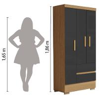 Guarda Roupas Solteiro 3 Portas 2 Gavetas Coimbra Atacama / Grafite Aramóveis Atac Graf - 6