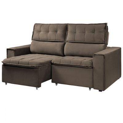 Sofá Para Sala Reclinável Estofado Cancún 200cm Suede Rato Marrom