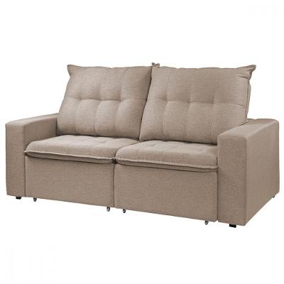 Sofá Para Sala Reclinável Estofado Berlim 200cm Veludo Creme Caramelo