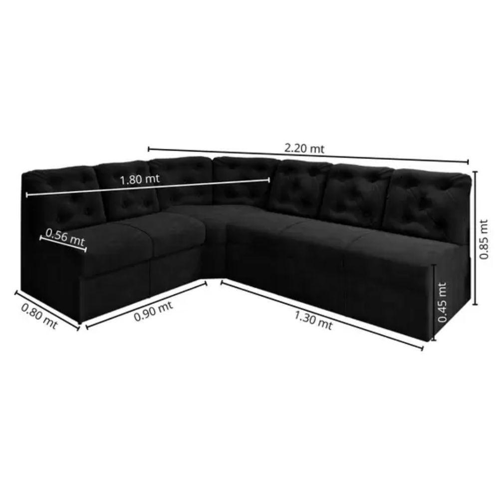 Sofá De Canto 6 Lugares Preto Confortável Moderno - 2