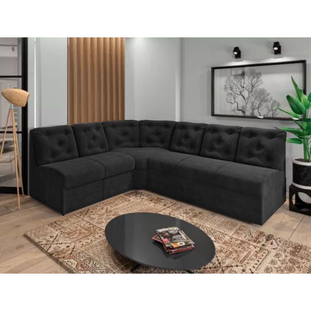 Sofá De Canto 6 Lugares Preto Confortável Moderno - 4