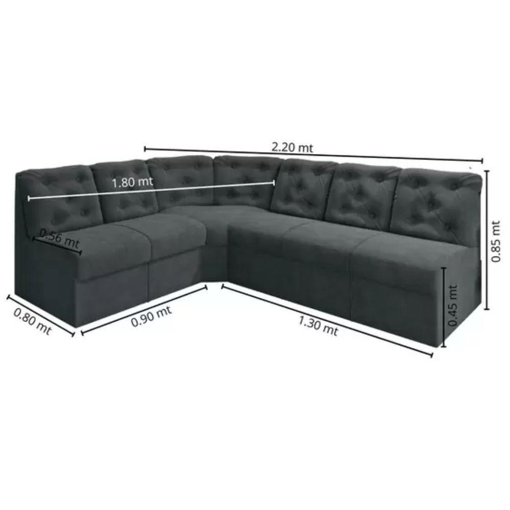 Sofá De Canto 6 Lugares Espuma D33 Confortável Cor:cinza - 2