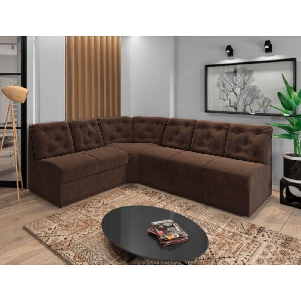 Sofá De Canto 6 Lugares Espuma D33 Confortável Cor:marrom - 4