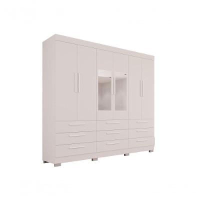 Roupeiro Dinamarca Com Espelho 6 Portas 9 Gavetas Salleto Branco