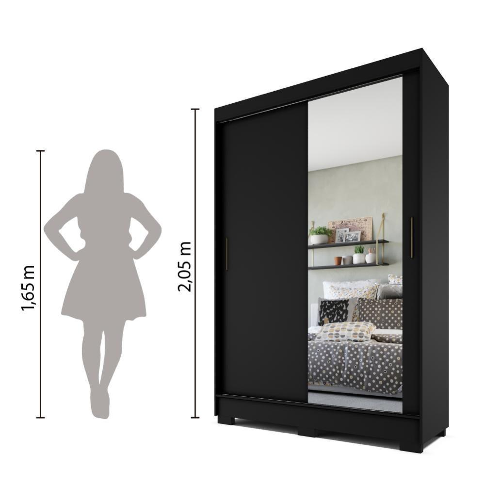Guarda Roupas Com Espelho 2 Portas De Correr 2 Gavetas Preto - 2
