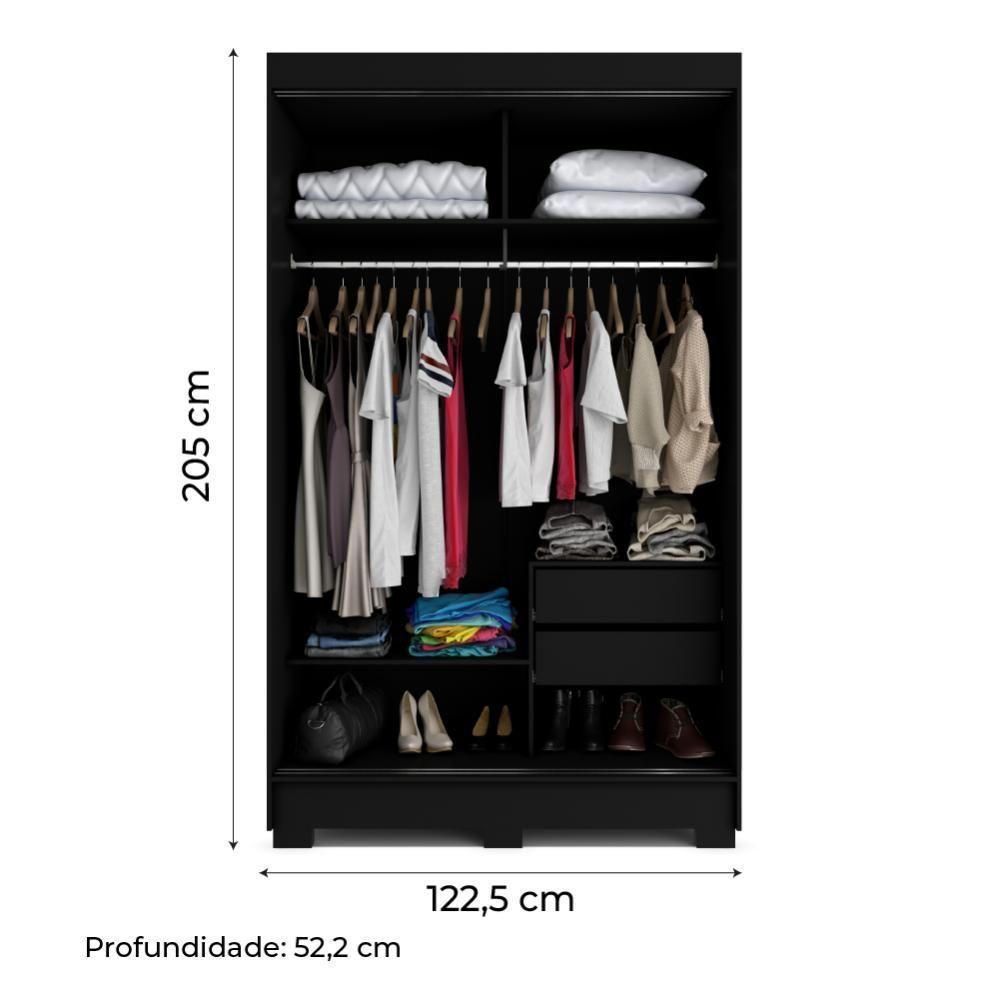 Guarda Roupas Com Espelho 2 Portas De Correr 2 Gavetas Preto - 4