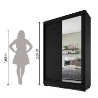 Guarda Roupas Com Espelho 2 Portas De Correr 2 Gavetas Preto - 2