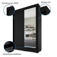 Guarda Roupas Com Espelho 2 Portas De Correr 2 Gavetas Preto - 3