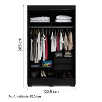 Guarda Roupas Com Espelho 2 Portas De Correr 2 Gavetas Preto
