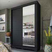 Guarda Roupas Com Espelho 2 Portas De Correr 2 Gavetas Preto - 5