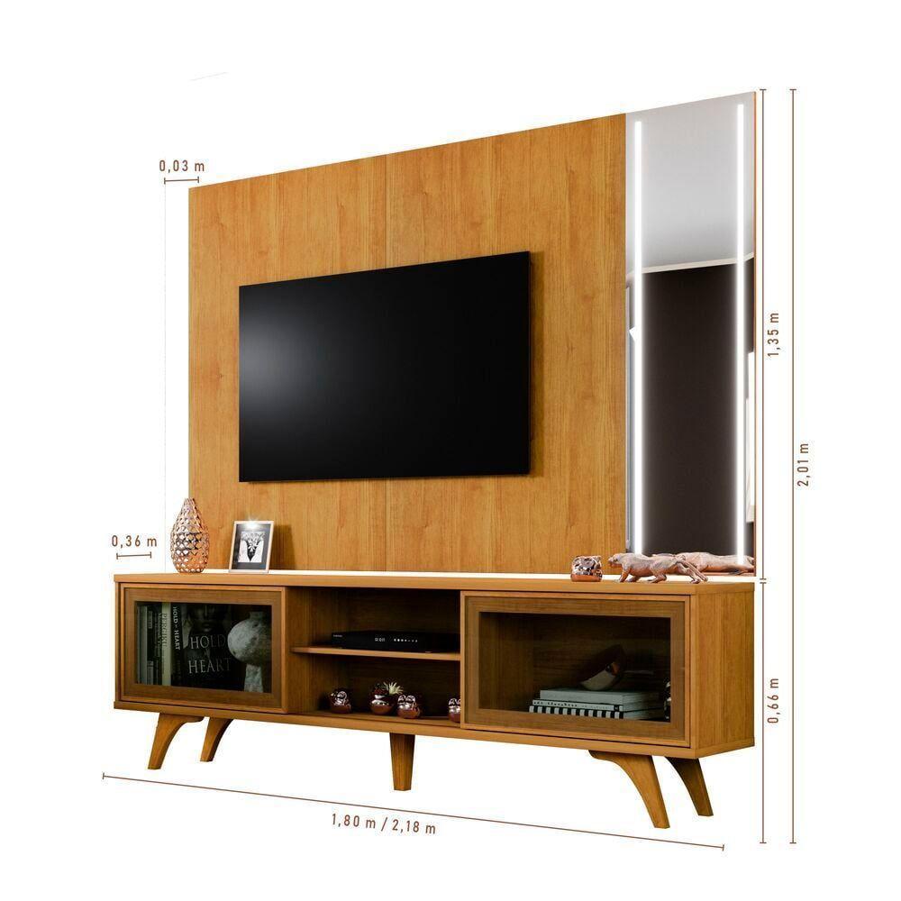 Rack Vitrum Com Painel Vitrum Com Espelho Led 218 Mavaular Naturale - 2