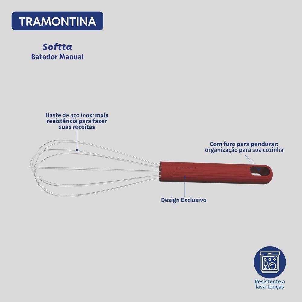 Batedor Manual Tramontina Softta Em Aço Inox Com Cabo Emborachado Vermelho Tramontina - 3