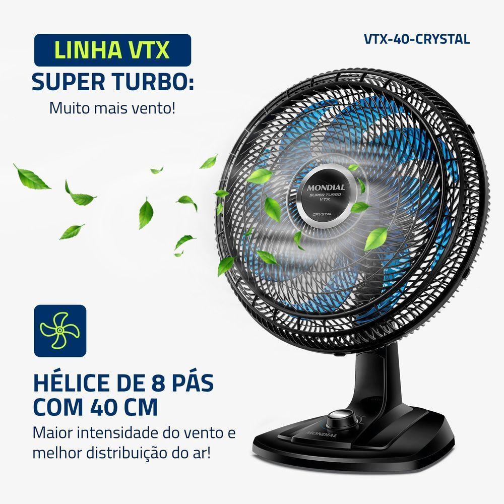 Ventilador De Mesa Mondial 40cm Super Turbo 8 Pás VTX-40-CRYSTAL Preto/Azul 220V - 2