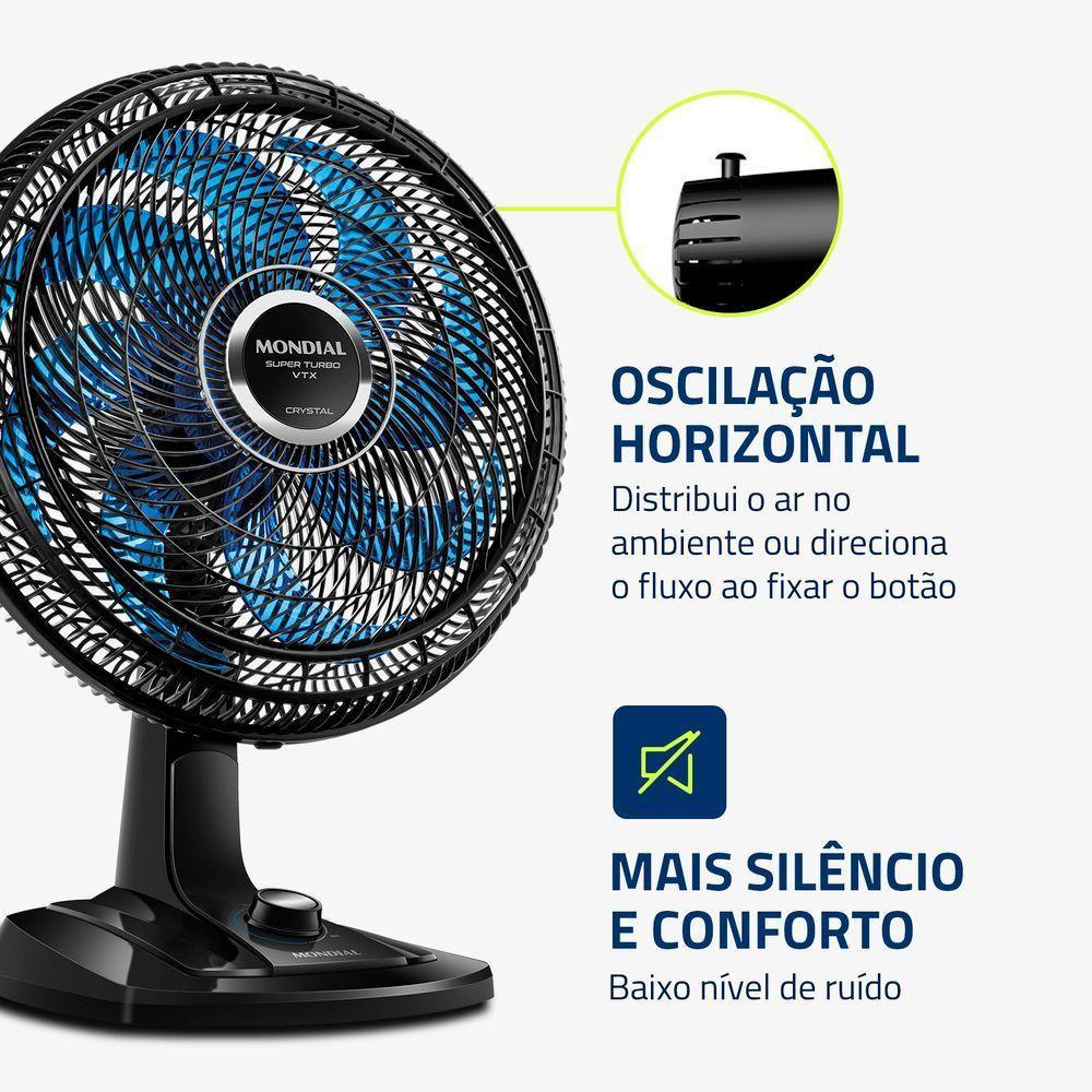 Ventilador De Mesa Mondial 40cm Super Turbo 8 Pás VTX-40-CRYSTAL Preto/Azul 220V - 4