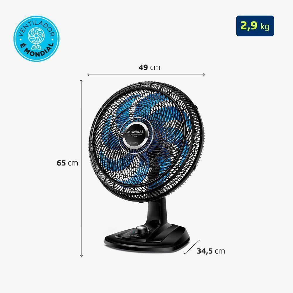 Ventilador De Mesa Mondial 40cm Super Turbo 8 Pás VTX-40-CRYSTAL Preto/Azul 220V - 6