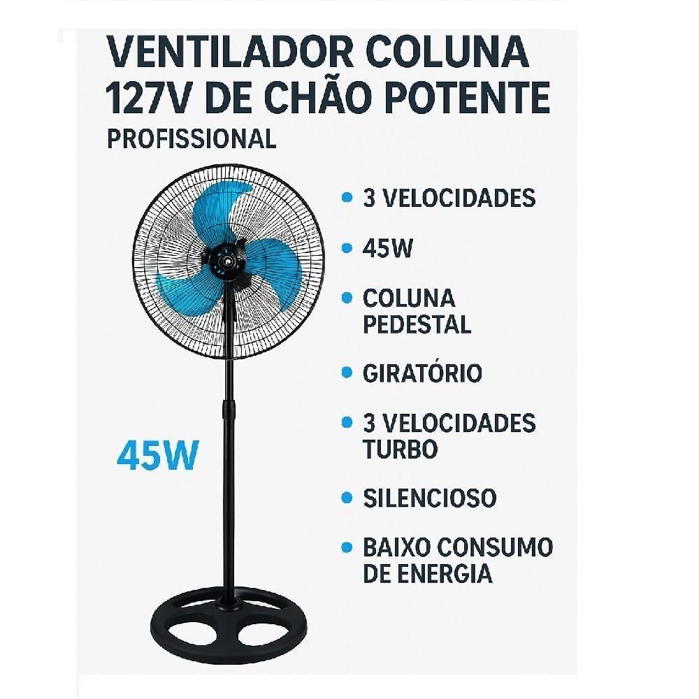 Ventilador Coluna 110V Chao Potente Profissional 3 Velocidades 45w Coluna Pedestal Giratorio 3 - 4