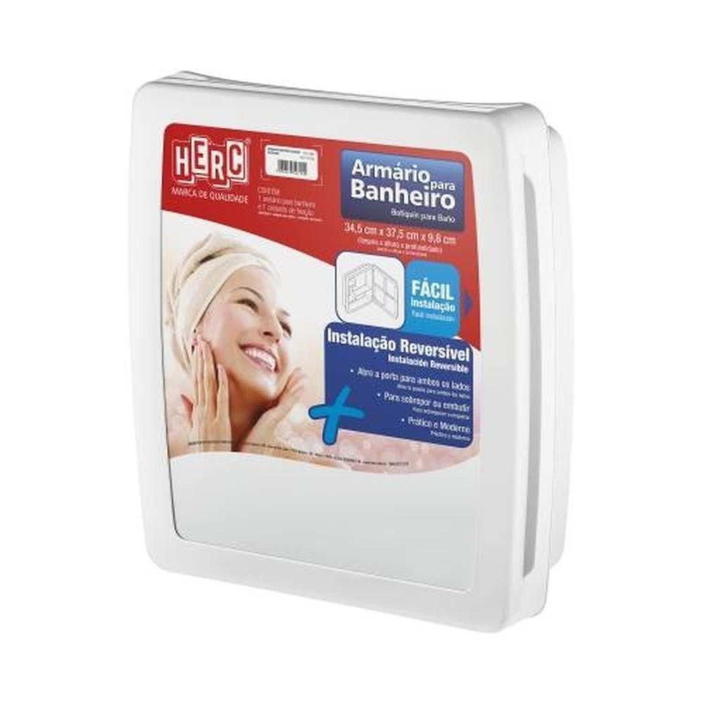Armário Plástico Branco 38x35cm Para Banheiro - Com Espelho 31x27cm - 1