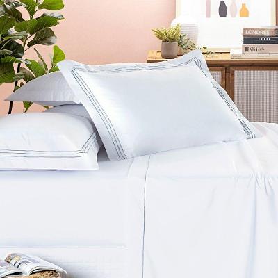 Jogo Cama Lençol Trivio King 400 Fios Bordado Fronhas Aba Americana 4 Peças Branco