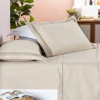 Jogo Cama Lençol Trivio Casal 400 Fios Bordado Fronhas Aba Americana 4 Peças Bege - 1