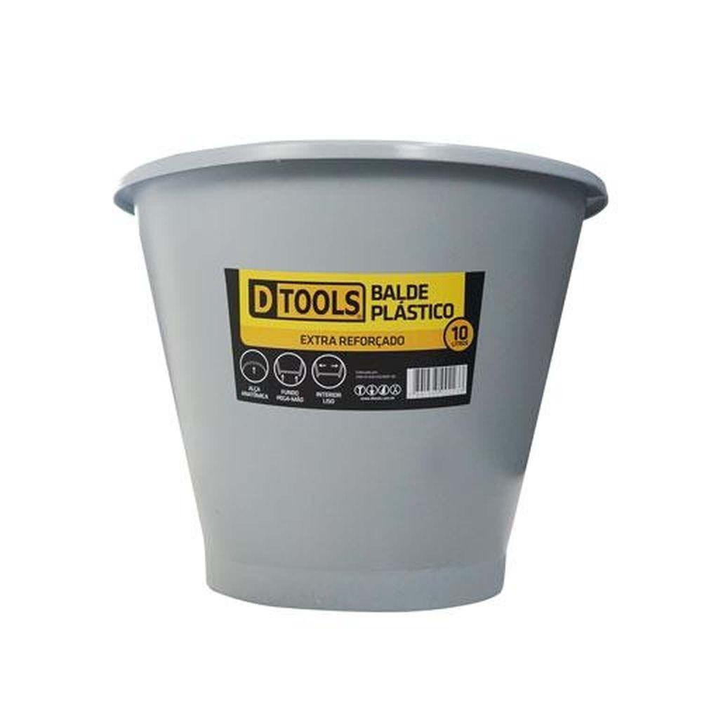 Balde Plástico Extra Reforçado 10 Litros Cinza - Dtools - 1