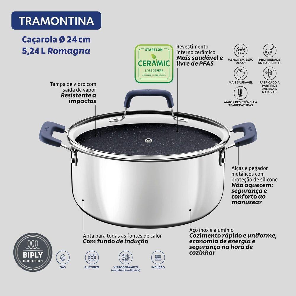 Caçarola Tramontina Romagna Em Aço Inox E Alumínio Cerâmico Black Stone 24 Cm 5,24 L Tramontina - 5